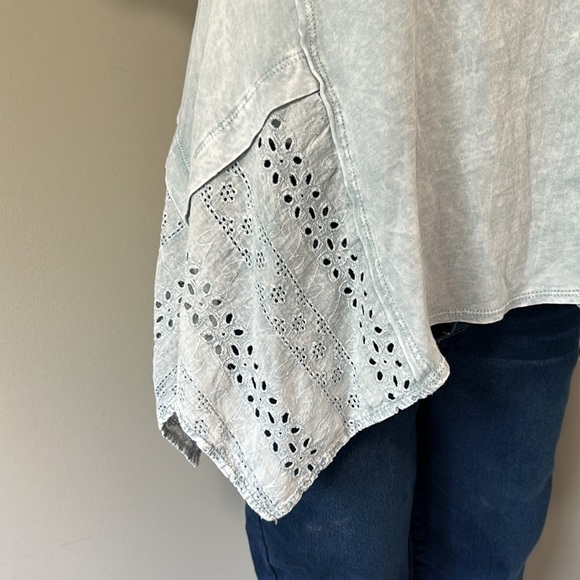 Anthropologie ERI and ALI Fluttered Peplum Tee Grey Acid Wash Sz XS NEW - Picture 6 of 10